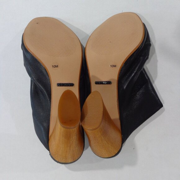 Gianni Bini Women's Leather‎ Peep Toe 4" Wooden Heels Black Shoes Mules Size 10M - Picture 7 of 7